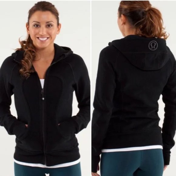 lululemon athletica Tops - Lululemon Black Scuba Full Zip Up Hoodie Full Length Logo Monogram 8M